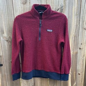 Patagonia Men's Burgundy and Black Zip-Up Sweater